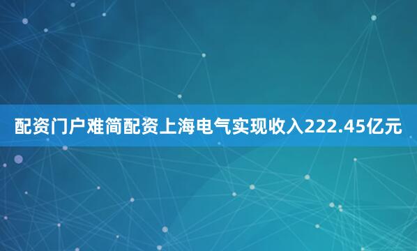 配资门户难简配资上海电气实现收入222.45亿元